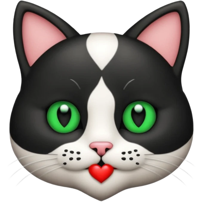 Emoji de un gato blanco y negro con ojos verdes, mandando un beso de corazón  emoji