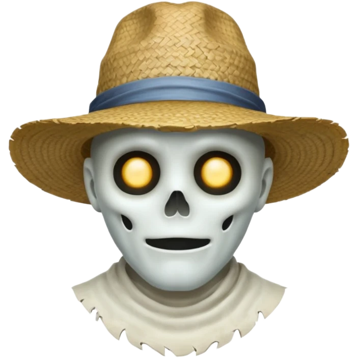 ghost farmer portrait, head and shoulders only, straw hat, spooky pale face, cracked skin, haunted vibe, 3D cartoon, mobile game icon style, clean background, no text, no watermark
 
 emoji