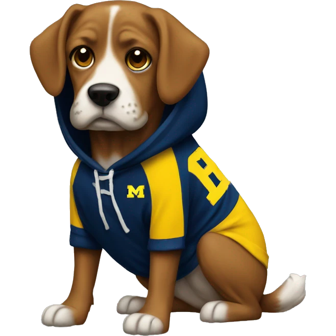 Dog wearing Michigan football hoodie emoji
