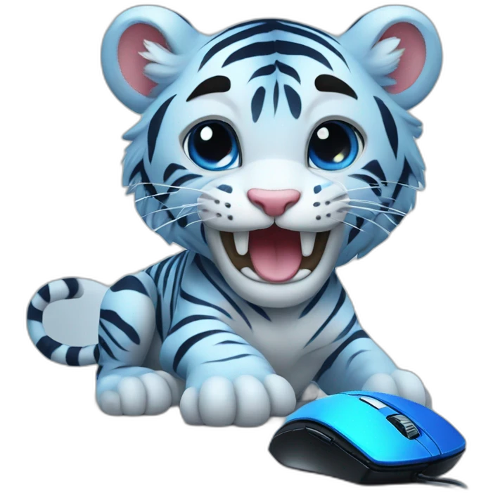 A blue tiger playing with a gaming mouse emoji