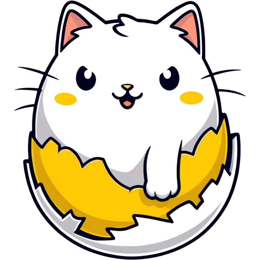 a walking cracked egg with a cat popping out of the shell emoji