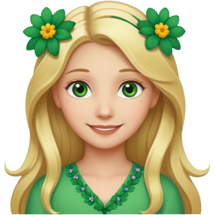 Girl profile picture with long blonde hair and green eyes and a flower in her hair emoji