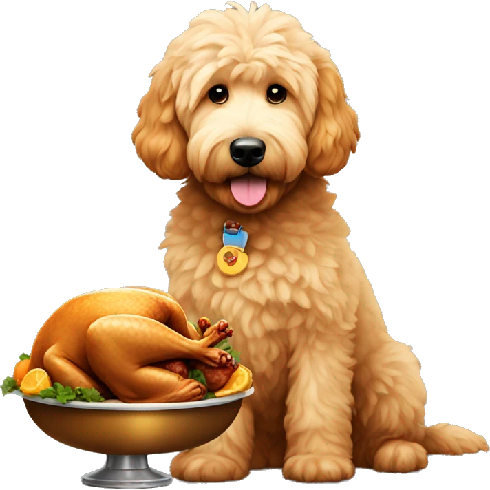 Golden Doodle with a Turkey emoji
