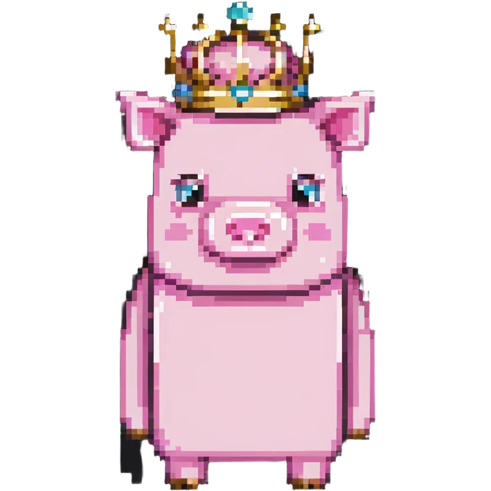 full body pink blocky pig with square head and square body wearing a crown emoji