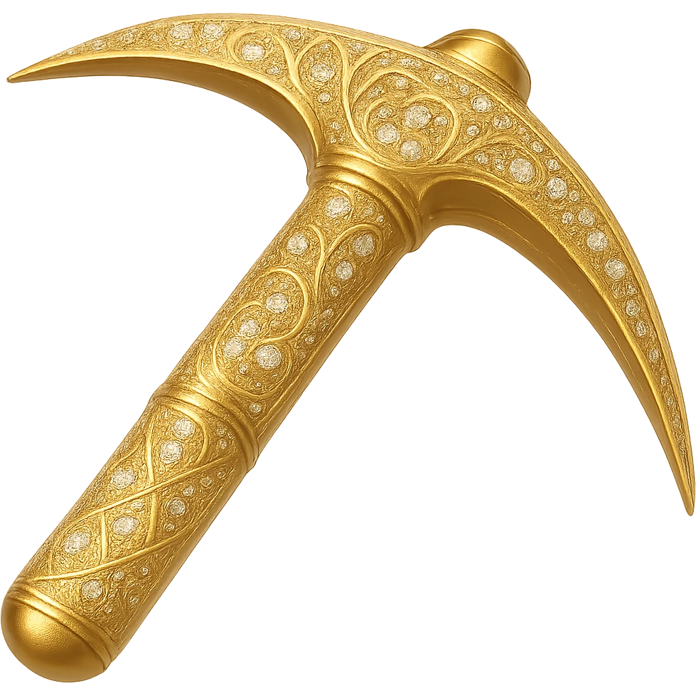 Recolor this weapon to a plated gold color with ornate engravings inlaid with diamonds. The gold should be rich and metallic, and the engravings should sparkle with diamond accents. Transparent background. emoji