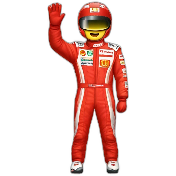 Michael Schumacher red racing suit waving emoji
