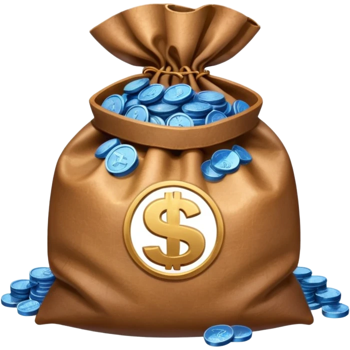 blue coins inside an opened brown money bag  emoji