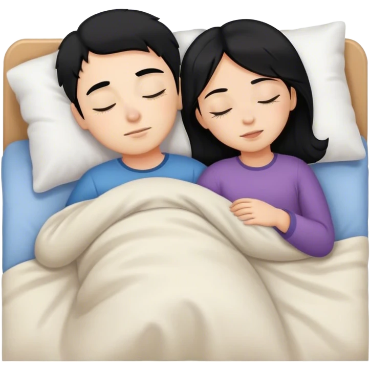 Girl and boy with black hair sleeping in bed emoji