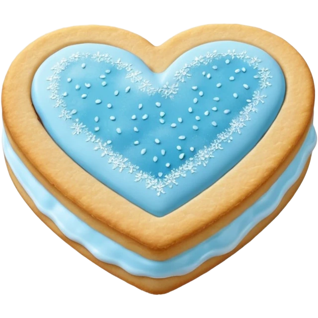 Realistic shortbread cookie in the shape of a heart with light blue jelly middle filling and sprinkled powder sugar on top. emoji