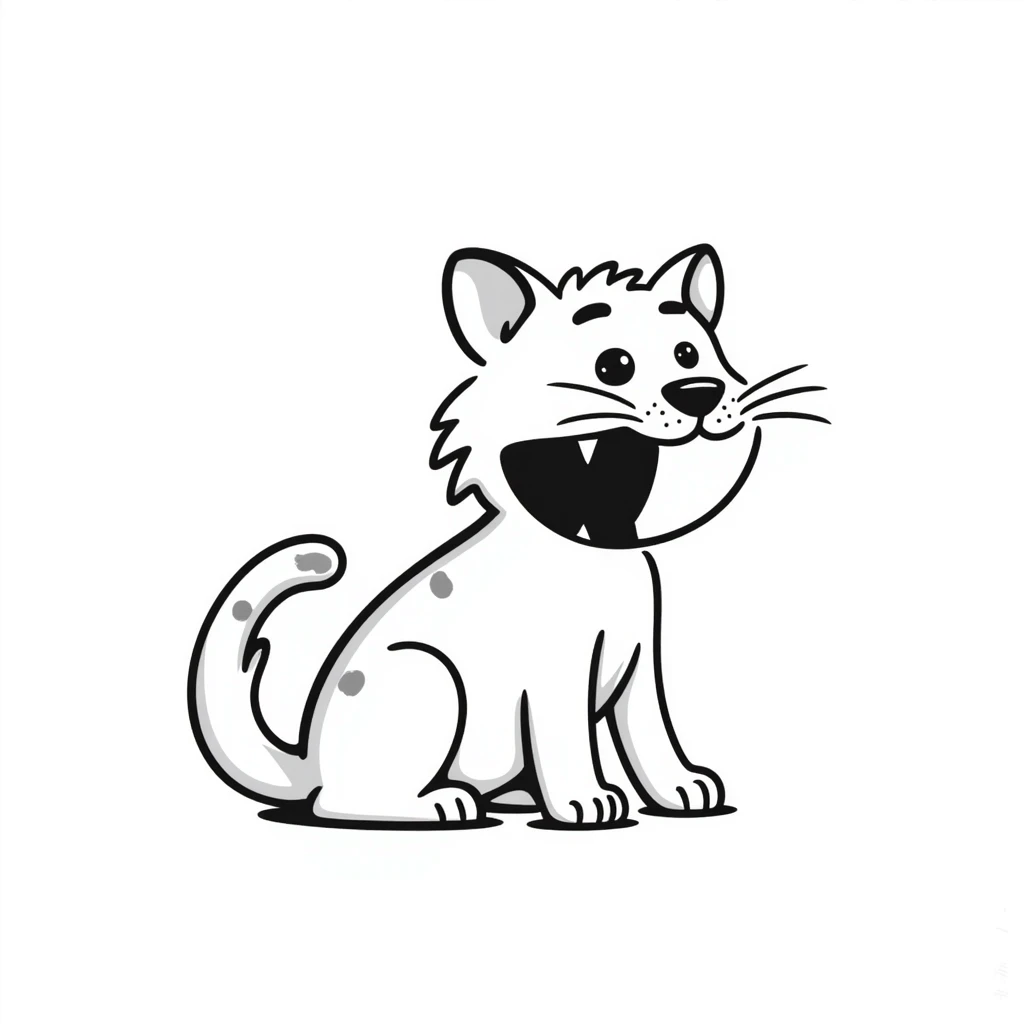 sketch of a miniature saber-toothed cat with a tiny body and absurdly massive canine teeth, minimal body with gigantic fangs emoji