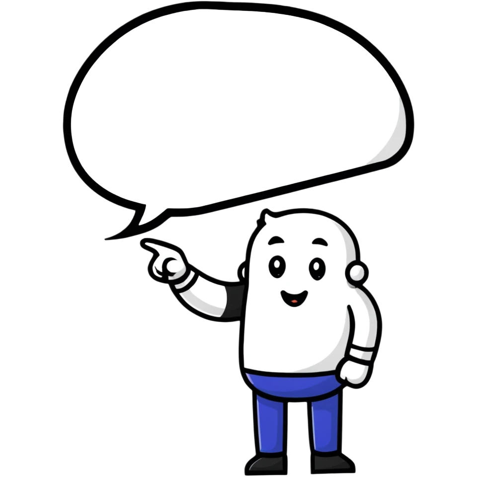 friendly character pointing with YOU speech bubble emoji