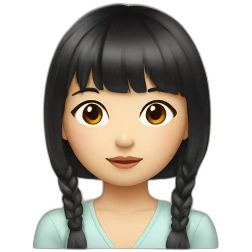 little asian girl with bangs and black long hair, brown eyes emoji