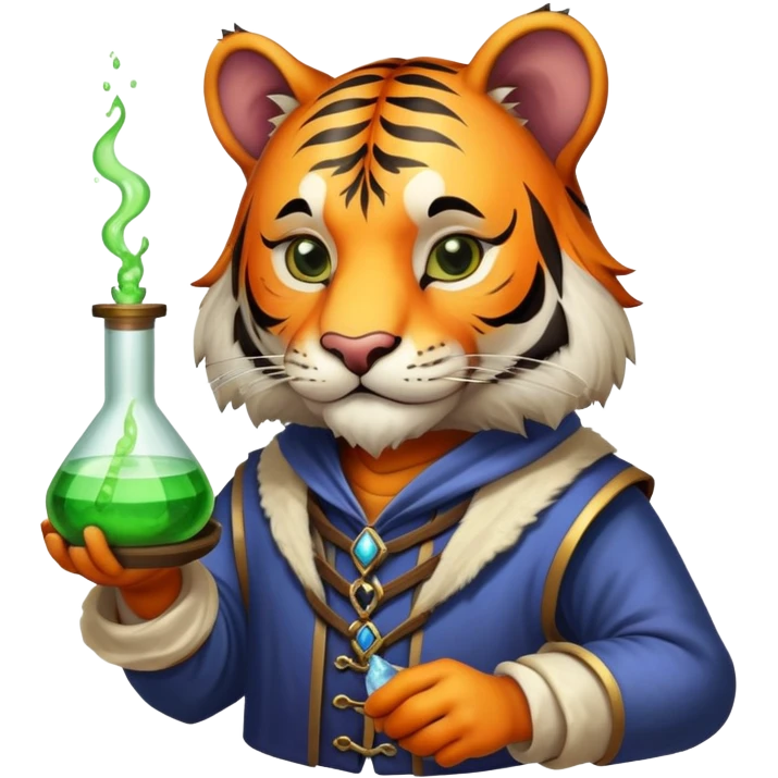 Medieval tiger alchemist with potion emoji
