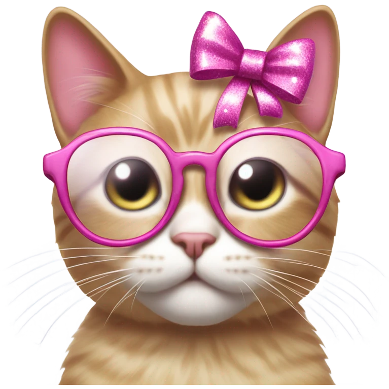 Cat with pink glittery bow and cute glasses emoji