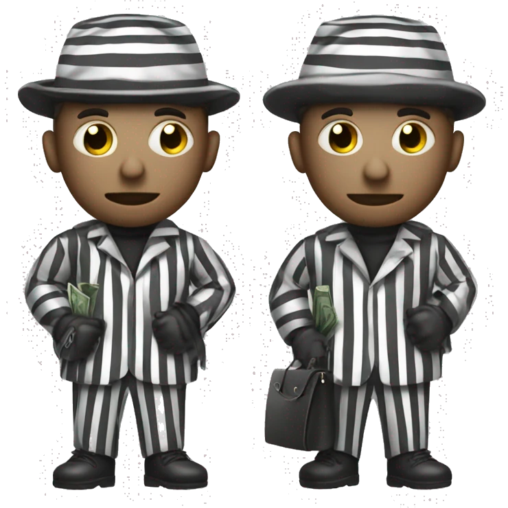 Robber with a bag of money in a striped suit ￼ emoji