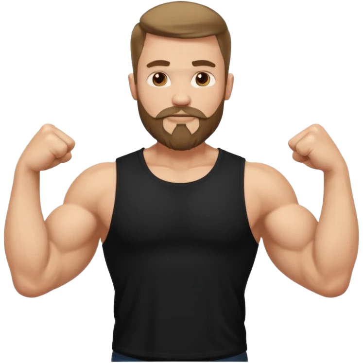 generate an ios genmoji of a fair guy wearing a sleevless black tshirt with big biceps and a goatee beard emoji