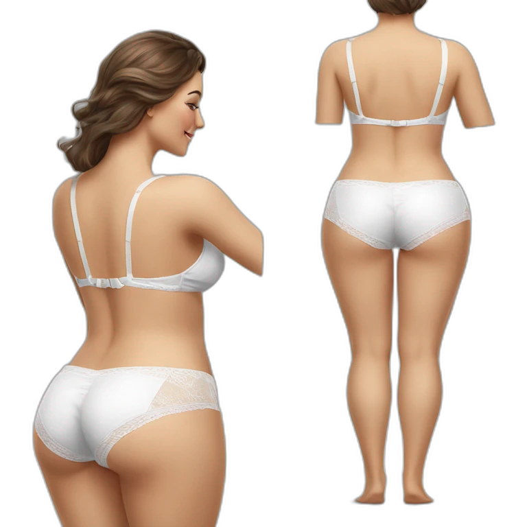 Hyperrealistic Full body Caucasian curvy beauty white knickers back and front views emoji