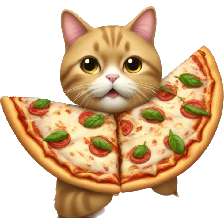 Un chat rose en tutu qui mange une pizza emoji