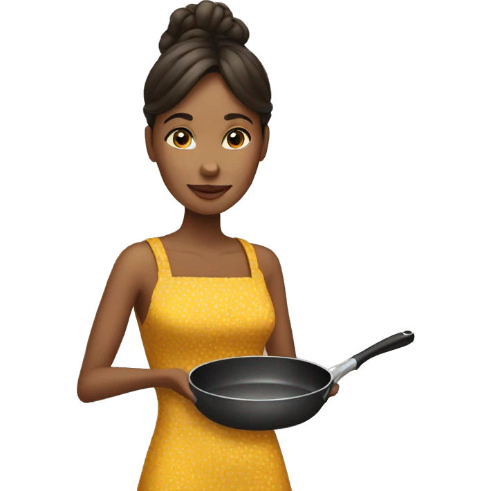 Woman in loepard dress with a frying pan emoji