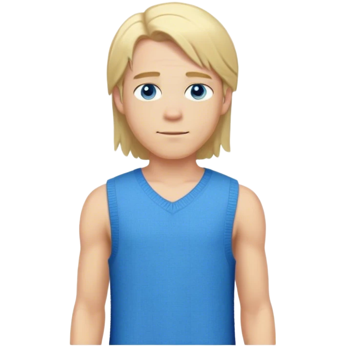medieval summer outfit worn by a DnD themed fantasy male character. basic sleeveless tunic made of lightweight wool, slightly open at the sides for breathability. clothes only above the waist. The clothes full waist. The character's haven't arms. character is white-skinned, blonde hair, blue eyes, shoulder-length straight hair. emoji