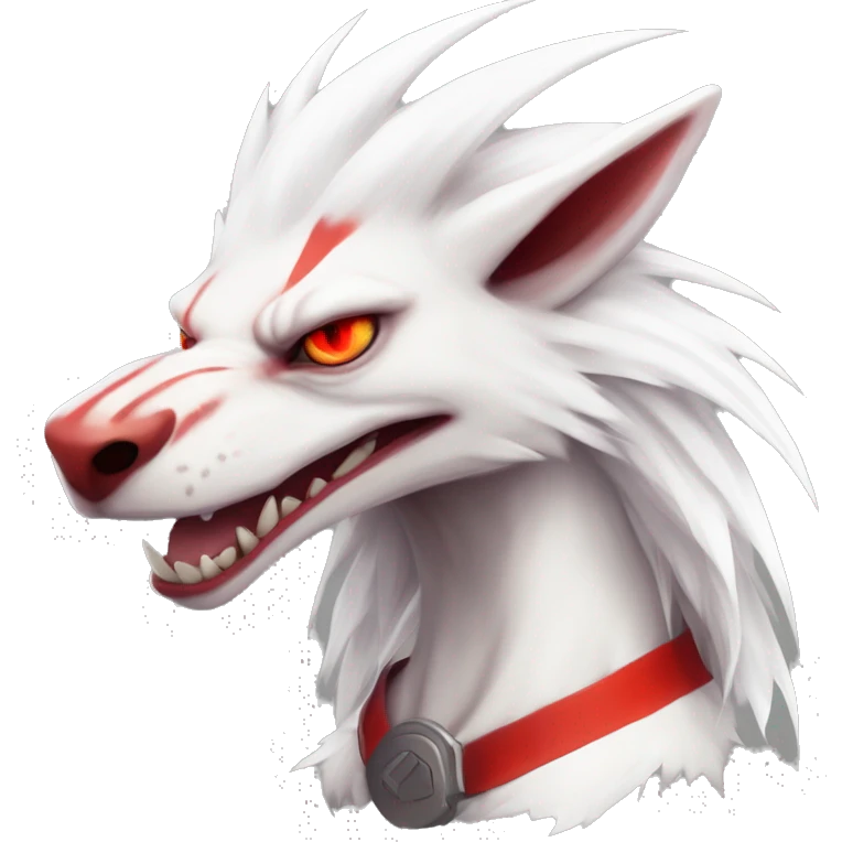 White edgy cute badass epic anthro modern albino sergal-vernid-Fakémon with red mane and red eyes with red edgy stripes, full body emoji