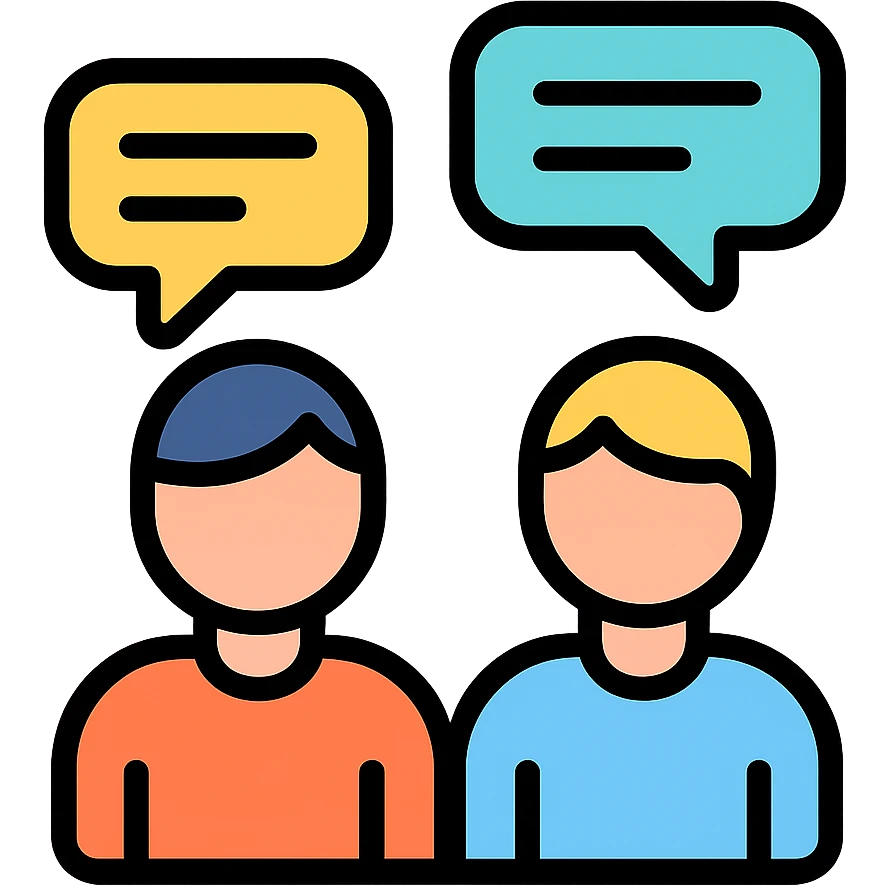 two people talking with dialog balloons, color outline icon style emoji