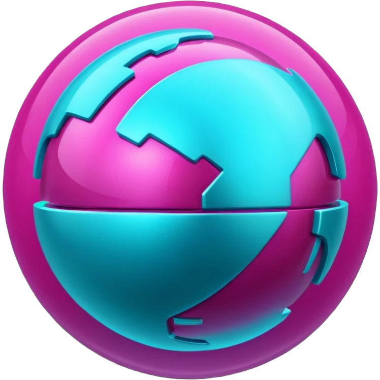 Futuristic Silvery cyber planet with glowing cyan and magentea emoji