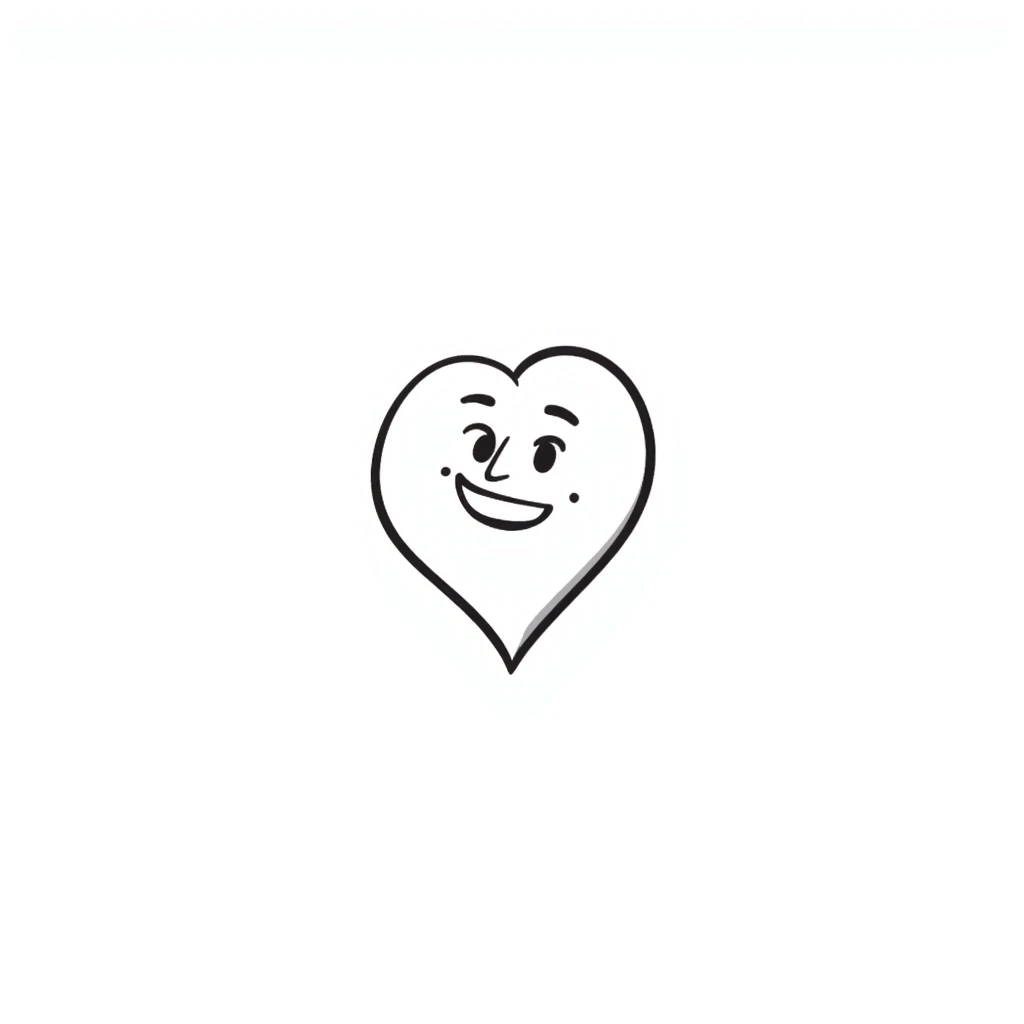 hand-drawn doodle of a heart with a smiling face emoji