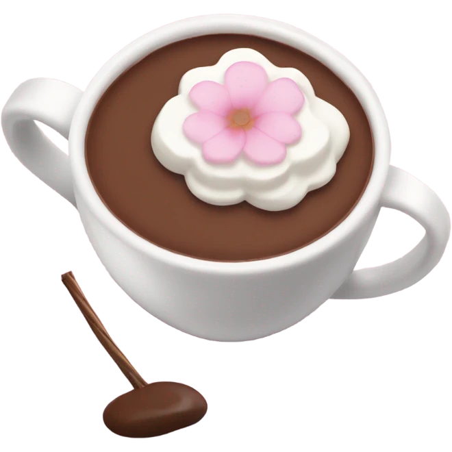 Hot chocolate with pale pink flower and whipped cream emoji