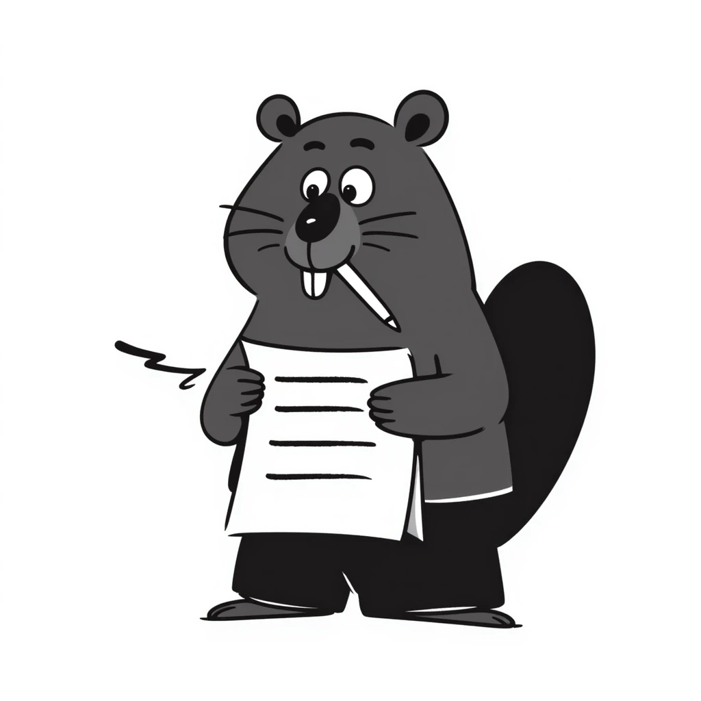 hand drawn beaver with notepad and pen, hand-drawn look emoji