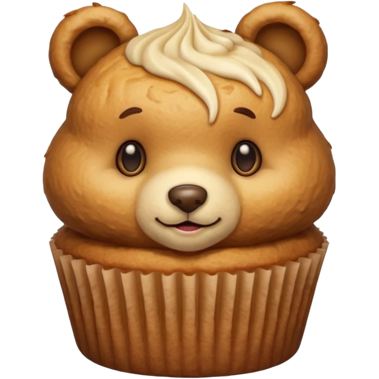teddy bear muffin, golden brown, cute face, simple shading, iOS 18.0 emoji style, no background, inspired by reference image emoji