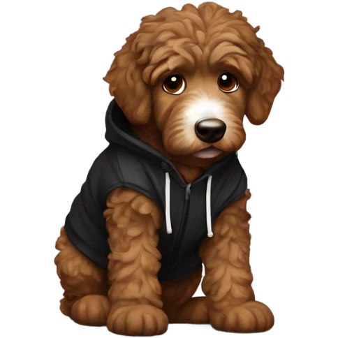 Brown Aussie doodle in a black hoodie emoji