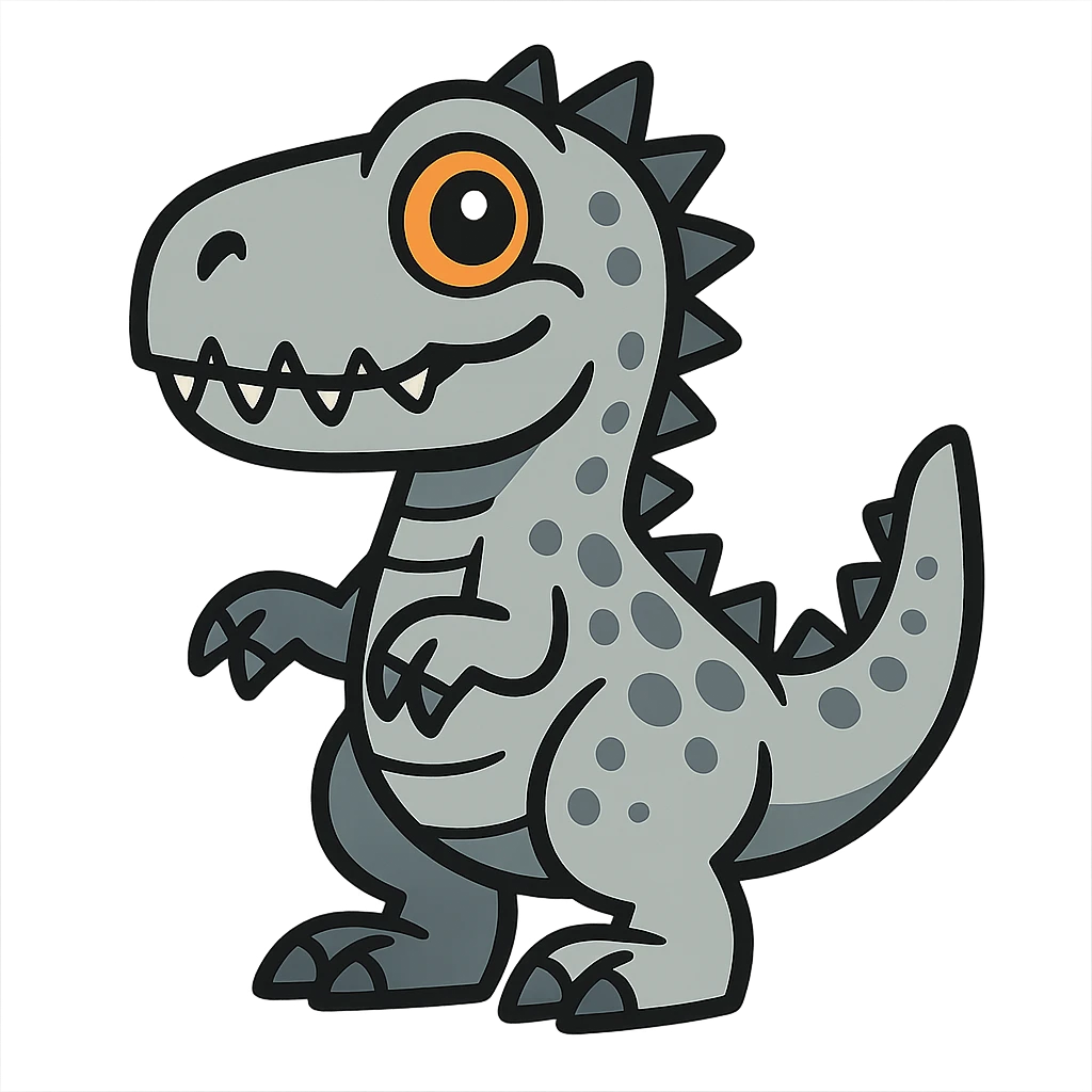 cartoon style Indominus rex, standing upright, big eyes, friendly expression emoji