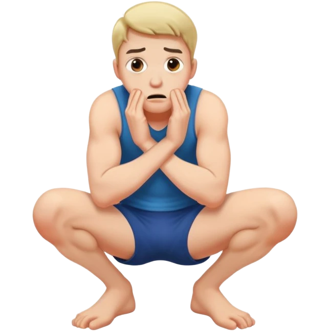 frightened man  crouching down with arms around knees emoji