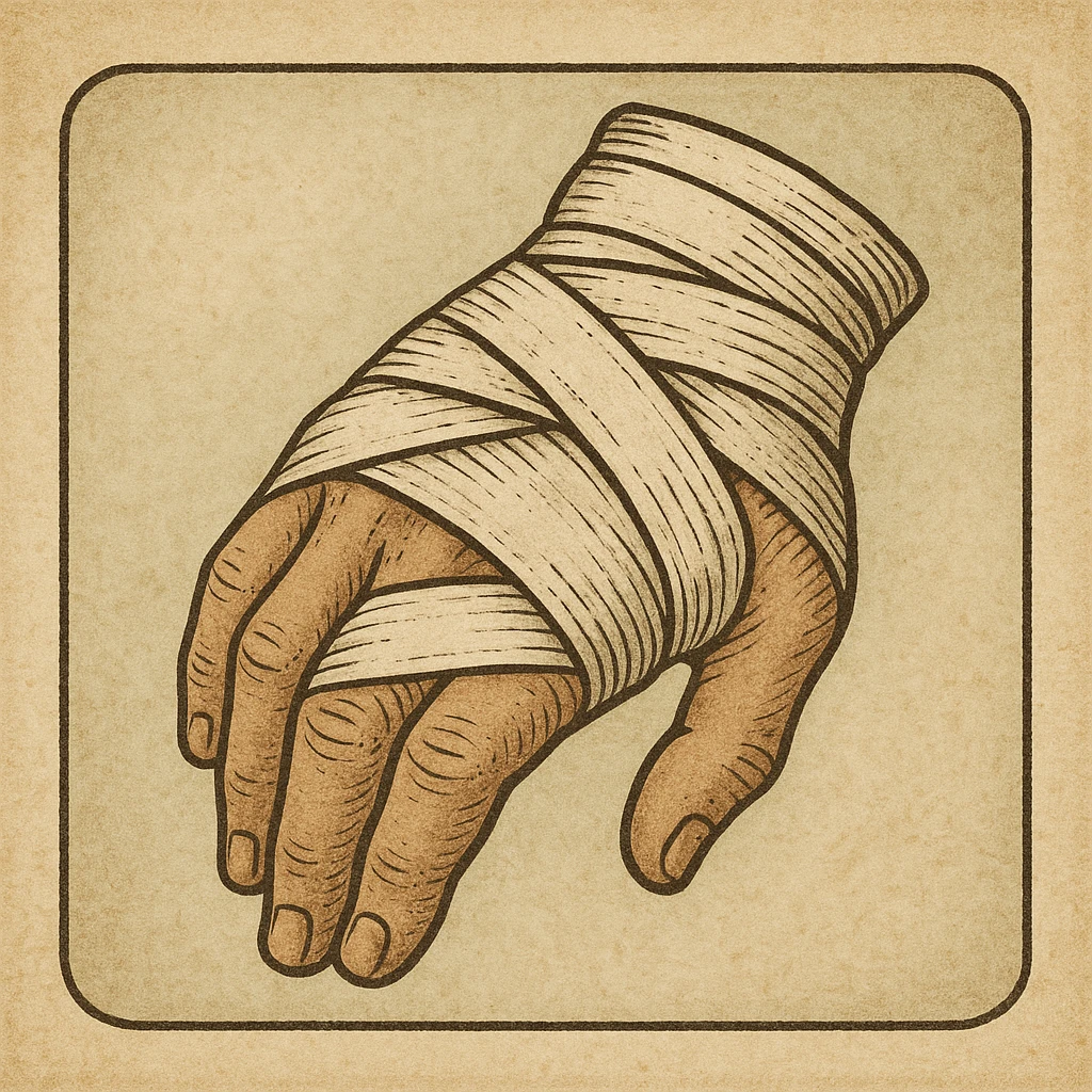 vintage style icon of a bandaged hand, muted colors, subtle texture, classic medical illustration feel emoji
