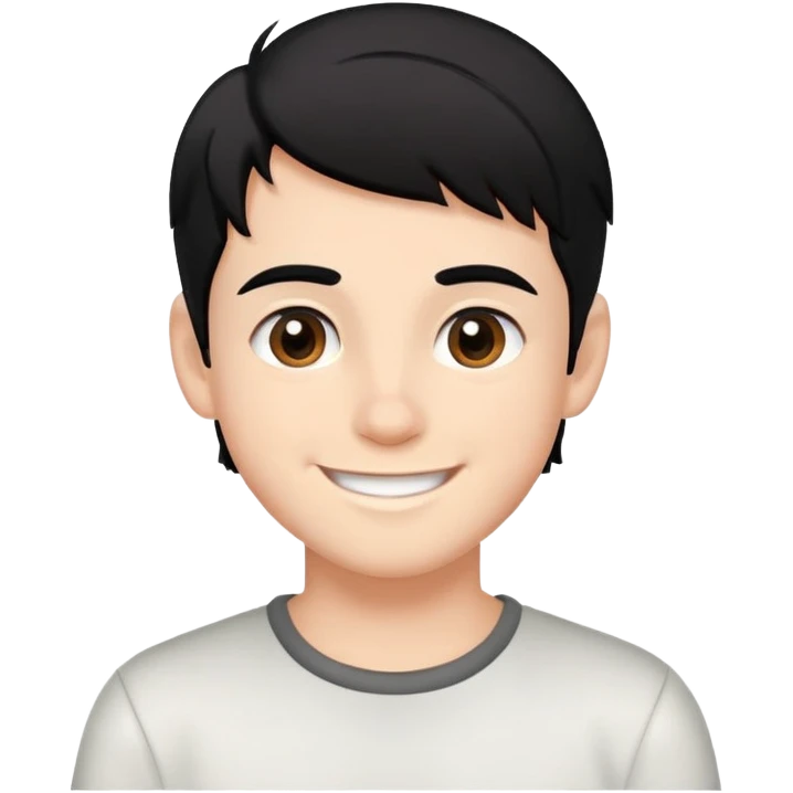 young twink boy with balck hair and brown eyes smiling  emoji