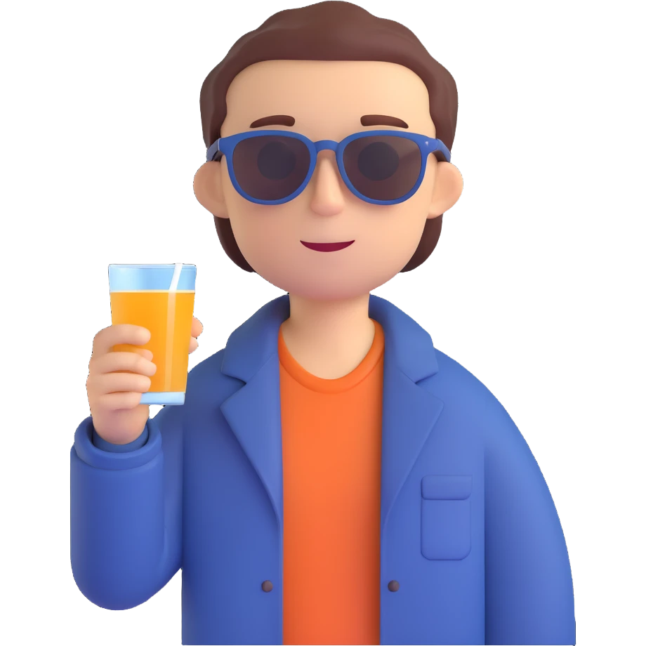 university scholar in sunglasses, drinking, casual academic style emoji