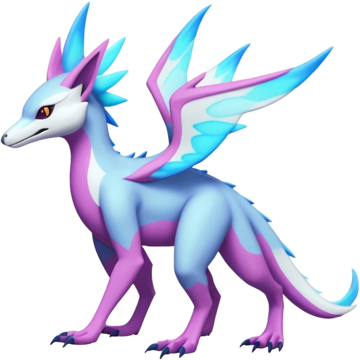 scaly flurry dark bioluminescent translucent luminescent neon pastel bright pale Latias-Sergal-Vernid-Silvally-Renamon-Zeraora-Bastet-Fakémon-hybrid-fusion-creature, full body emoji