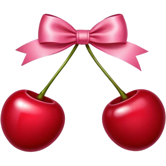 Two cherries with a pink bow tying them together  emoji