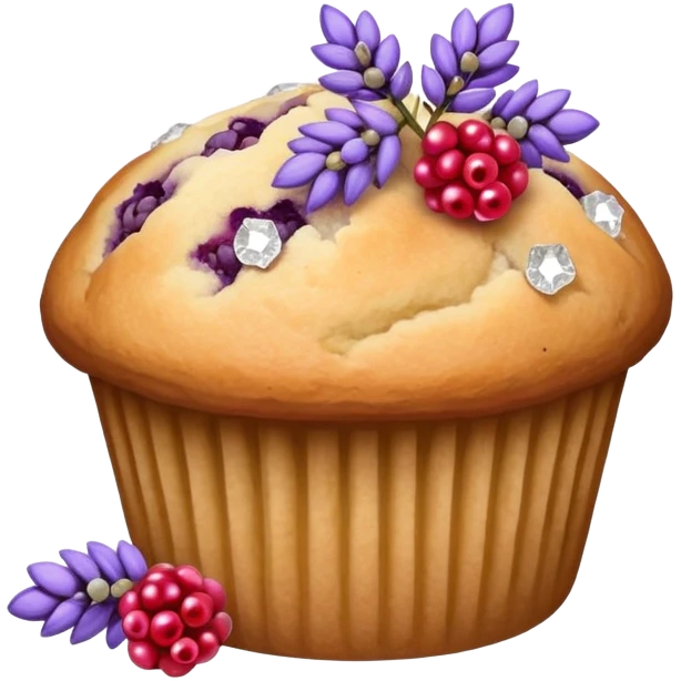 Lavender flower sprig muffin with berries and sugar crystals emoji