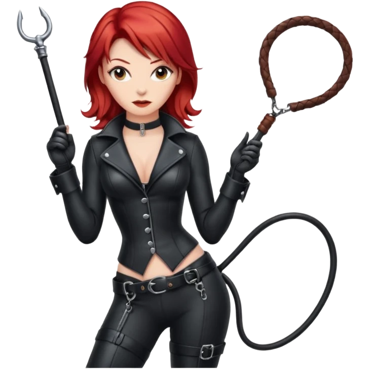 Dominatrix with red hair holding a whip emoji