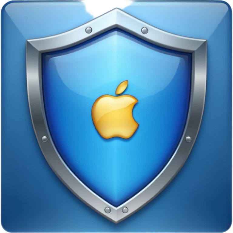 Remove the point at the top middle of the shield. Keep only a deep blue, shiny, glass-like center with a metallic border. No symbols or sword. Apple emoji style. emoji