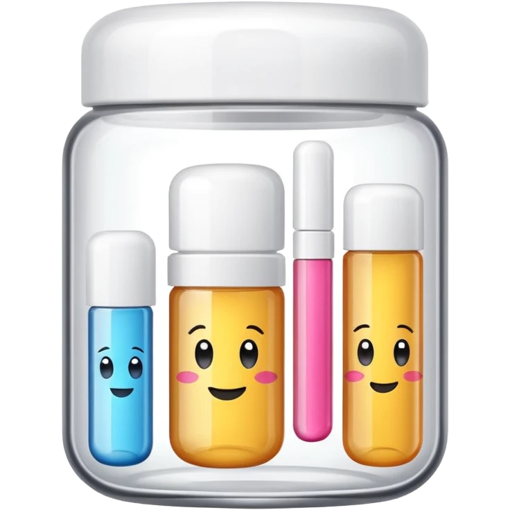 emoji of beauty tubes and jar with brand labels, minimalistic design emoji