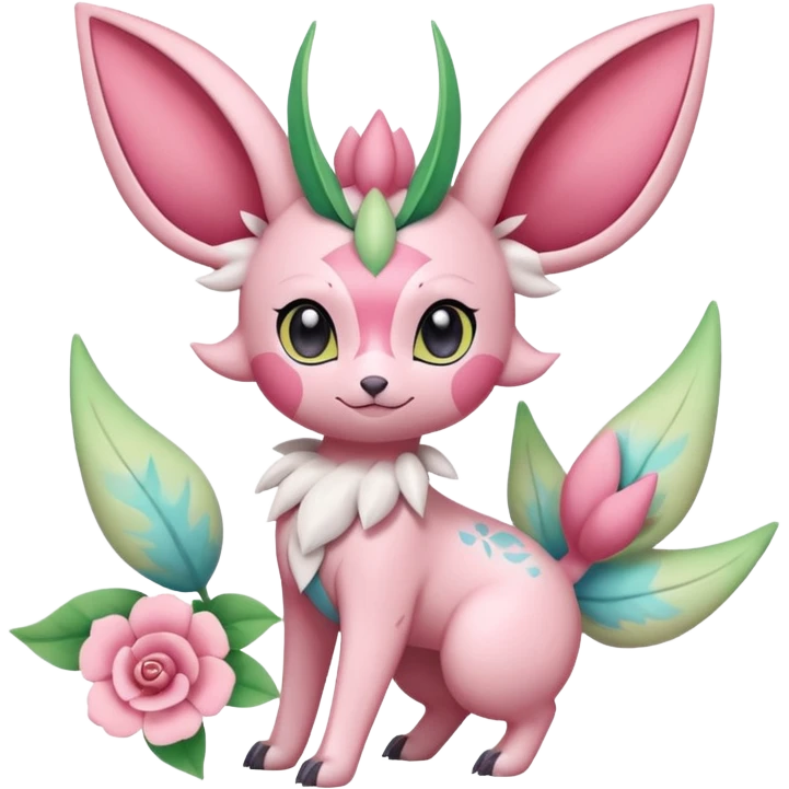 Rosy floral romantic cute Sylveon-Celebi-Leafeon-Pokémon-Digimon-Fakémon-hybrid-fusion-creature emoji