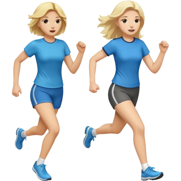 I want 2 women holding hands running in same direction, one is brunette, one is blonde different outfits and please hold hands emoji