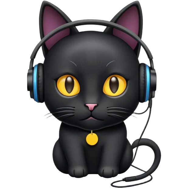 Black cat with Earphone emoji