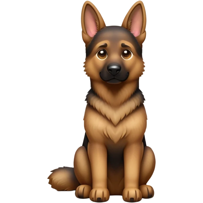 cinematic-[german shepherd]-realistic-full-body-sitting-emoji,-tail-resting-loosely-beside-its-paws,-head-tilted-dramatically,-sleek-[brown and black]-fur,-simplified-yet-realistic-focused-features,-highly-detailed,-glowing-with-an-almost-sarcastic-glow emoji