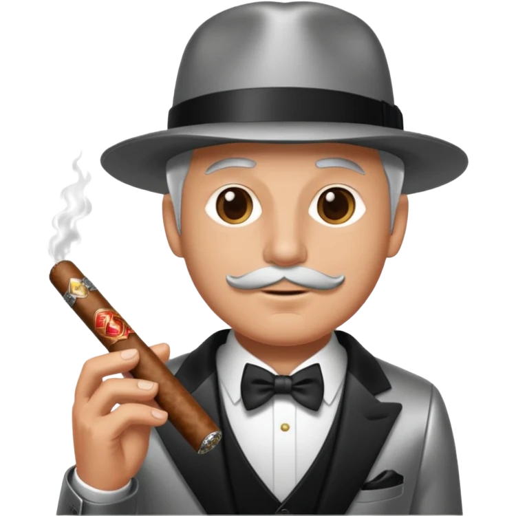 A luxury cigar emoji made of silver chrome, smooth metallic texture, minimal shape, glossy reflections, rich swag aesthetic, iOS emoji style, centered, clean white background emoji