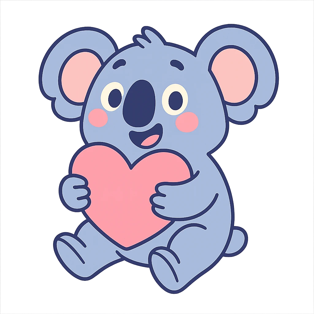 cartoon koala holding a heart in pastel toon style emoji