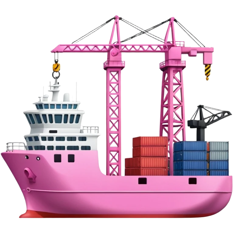 compact harbor or seaport with ship, dock, and port crane, only pink shades, glossy, soft edges, subtle depth, Apple iOS emoji style emoji